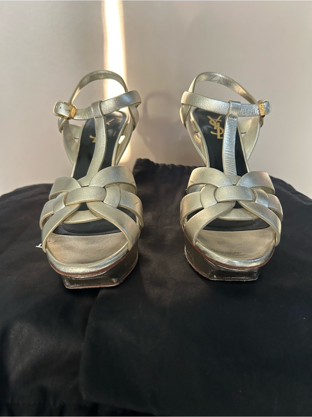 Saint Laurent Tribute Metallic Leather Sandals